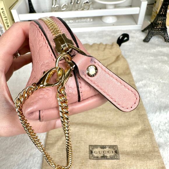 GUCCI pink guccissima leather wristlet cosmetic pouch bag Very Pretty! GREAT - Picture 4 of 16